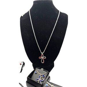 AVON 2016 Dainty BIRTHSTONE Cross Necklace & Earrings Sets NEW in box J, F, S